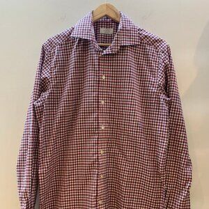Eton Plaid Dress Shirt Red - Men's Size 41 Contemporary 16